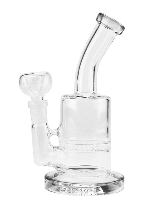 Bent Neck Honeycomb Perc Glass Water Pipe w/ Thick Base | 7in Tall - 14mm Bowl - Assorted