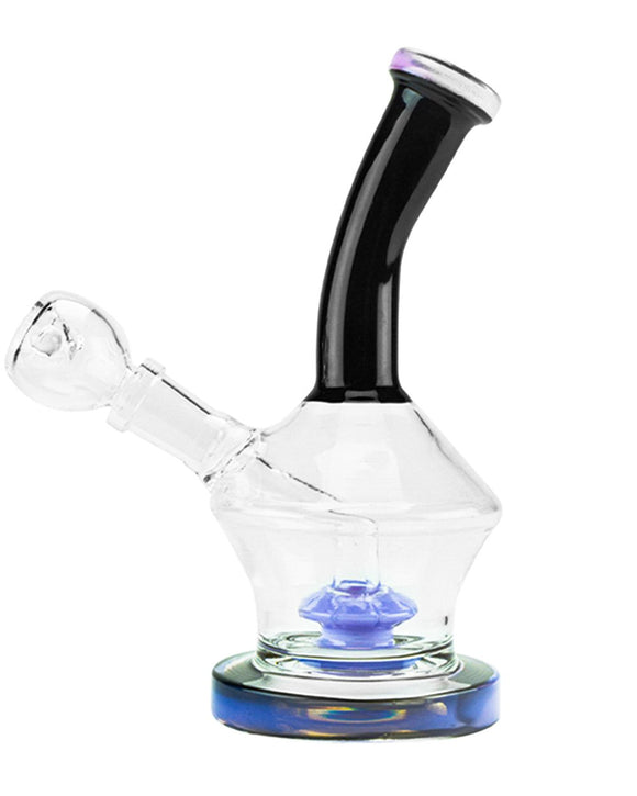 Bent Neck Circ Perc Glass UFO Water Pipe w/ Thick Base | 7in Tall - 14mm Bowl - Purple