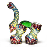 Double Chamber Ribboned & Gold Fumed Bubbler | 7in Tall