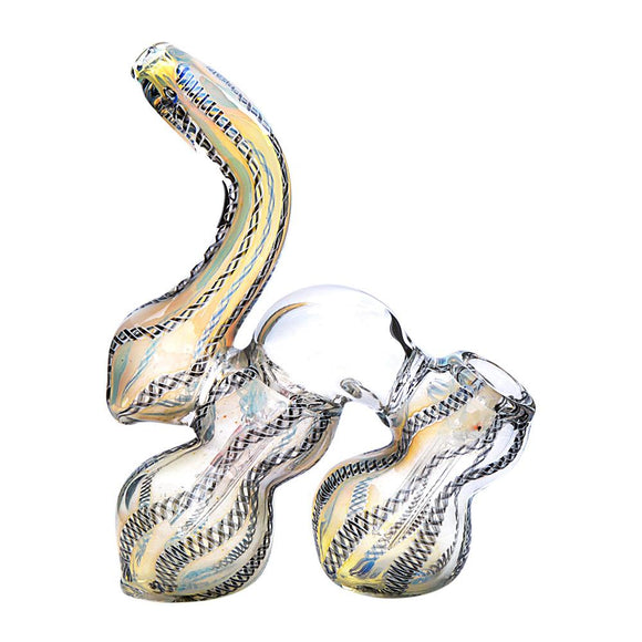 Double Chamber Ribboned & Gold Fumed Bubbler | 7in Tall